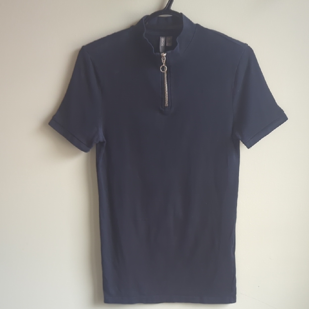 ASOS. Navy Blue Polo Shirt with Zipper. Size XS